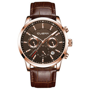 Montres pour hommes <span class=keywords><strong>CUENA</strong></span> 6805, analogiques à quartz, bracelet en cuir, chronomètre, aiguilles luminescentes, calendrier, étanches à 30 m, montres tendance pour hommes - Product Image 4