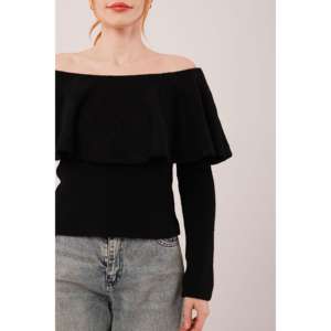 Suéter Negro para Mujer al por Mayor con Detalle de Volantes en el Cuello, Elegante y a la Moda - Product Image 6