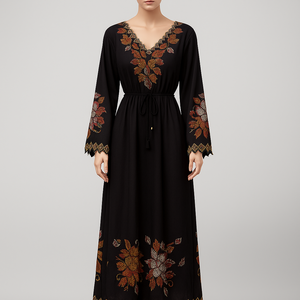 Abaya Vintage Personalizable para Mujer, Vestido Tradicional Africano con Pedrería, Transpirable, Talla Única, Conjunto con Pañuelo, Floral, para Mujeres Musulmanas - Product Image 1