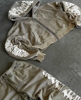 Ensemble de survêtement unisexe streetwear avec sweat à capuche zippé à manches longues et broderie de lettres, pantalon en coton coupe ample, style automne