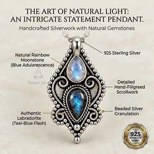 Collier en labradorite et pierre de lune arc-en-ciel, pendentif double pierre en argent sterling 925 - Product Image 6