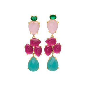 Nouvelle arrivée Boucles d'oreilles longues pendantes dorées différentes couleurs pierres précieuses boucles d'oreilles ensemble conception de pétales de fleurs par Gemstone - Product Image 1