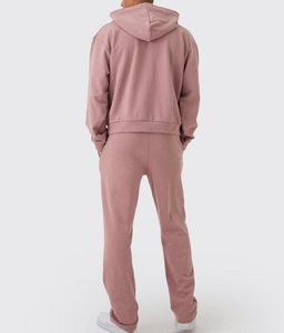 Conjunto de chándales con cremallera para hombre de estilo holgado personalizado, ropa informal de hombre con logotipo personalizado de color sólido de lana de algodón de gran tamaño - Product Image 5