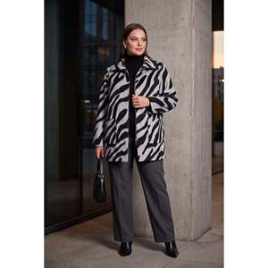 Abrigo de Lana con Estampado de Leopardo, Sin Forro, Talla Grande, Color Gris - Product Image 5