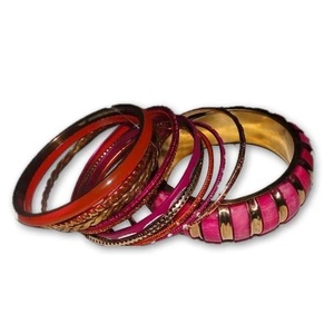 New Trendy Resin <b>Bangle</b> <b>Bracelets</b> Set in Coral Teal Beige Gold Plated Accents Unisex Fashion Jewelry ANEES HANDICRAFTS Wedding - Product Image 3