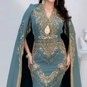 Robe Badroune & Barnousse tendance et élégante 2025 avec broderie, perles de cristal, pierres, perles et travail à la main Dabka - Product Image 1
