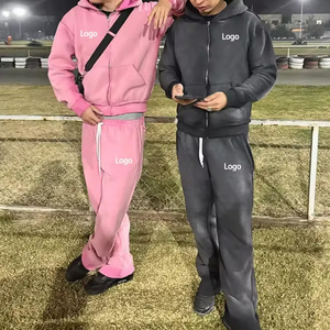 High Quality 100% Cotton Distressed <b>Embroidery</b> Jogging Track Suit Unisex Men Jogger Sweat Suit Tracksuit Sweatpants Hoodie <b>Set</b> - Product Image 1