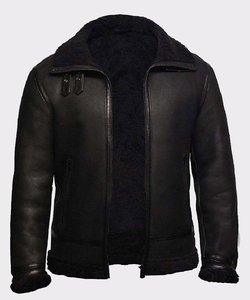 Chaqueta Bomber de Cuero Genuino para Hombre, Corte Entallado, Cuello Alto, Logotipo Frontal, Impermeable, Transpirable, para Invierno - Product Image 1