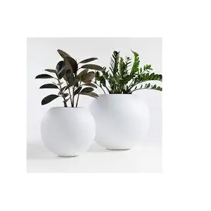 Leading Manufacturer Medium Size White Enamel Finished Metal Planter Indoor Metal Decorative Living Room Flower Pot