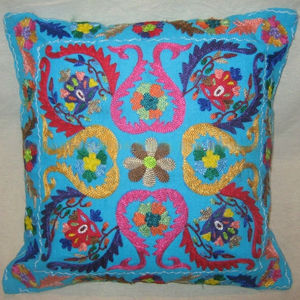 Handmade Indian Cotton <b>Cushion</b> Cover Woven Suzani Embroidered Decorative Pillow Case <b>for</b> Home or Hotel Use - Product Image 1