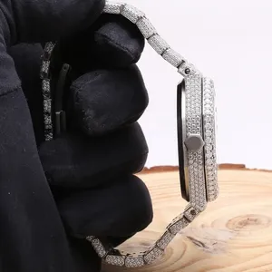 VVS Moissanite นาฬิกาเพชรสำหรับผู้ชายผู้หญิงลายกุหลาบสีขาวหนามหรูหราหนังโบราณ - Product Image 2