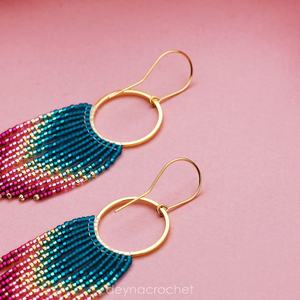 MS Handicraft Boho Glass <b>Bead</b> Earrings with <b>Turquoise</b> Design and Cascading Fringe Unique Jewelry Gift - Product Image 3