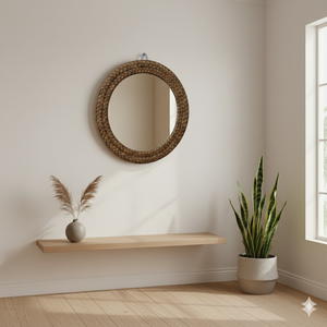 Hermoso Espejo de Pared Hecho a Mano con Jacinto de Agua, Combina un Estilo Tropical y Bohemio, Hecho con Jacinto de Agua Tejido - Product Image 3