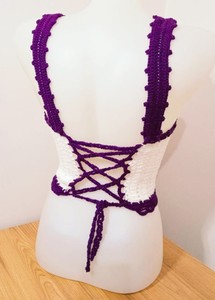 Crochet Crop, Bikini, Top Crop, Beach Wearing, Dark Purple y White, Festival Crop, Boho Crop, Daily Crop - Product Image 3
