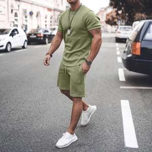 Plus Size Men High Street Style Summer Shirts Shorts <b>Sets</b> Breathable Oversized Letter Pattern Polyester/Cotton <b>Knitted</b> Custom - Product Image 5
