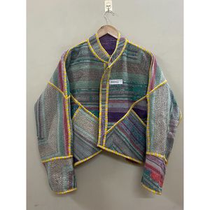 Chaqueta Kantha Premium con Cuello Mandarín, Estilo Murciélago, Manga Larga, de Tela No Tejida, Ecológica, de Secado Rápido, de Algodón, para Otoño, para Mujer - Product Image 6