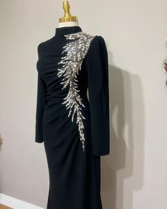 Luxury Designer Satin Evening <b>Wedding</b> Beaded Gown Long <b>High</b> <b>Neck</b> Evening <b>Dress</b> Women Elegant Formal Party Handmade - Product Image 2