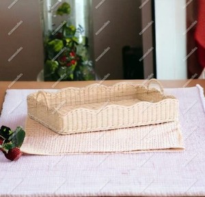 High Quality Natural Hand Woven Rattan Tray Rectangular <b>Wicker</b> Rattan Bread Serving <b>Basket</b> Hand Woven Rattan Tray <b>With</b> <b>Handle</b> - Product Image 4