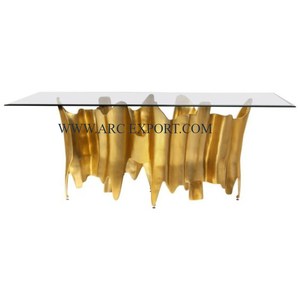 Hôtels et cafés de qualité supérieure Table console de luxe avec cadre en métal et dessus en verre Table console de meuble faite à la main de forme personnalisée - Product Image 6
