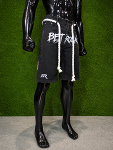 Shorts en jean noir pour homme Best Rock, style cargo, respirant, imperméable, avec cordon de serrage en corde blanche, taille mi-haute, décontracté, pour l'été - Product Image 4