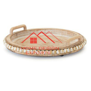 Bandeja redonda de madera para servir 2025 con asa Home Hotel Bar Bandeja para servir comidas y bebidas - Product Image 1
