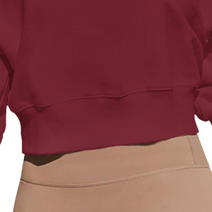 เสื้อสเวตเชิ้ตผ้าฟลีซคอตตอนหนานุ่มสีเบอร์กันดีแบบครอป ปักตัวอักษรด้านหน้าตามสั่ง สไตล์สตรีทแวร์สำหรับฤดูหนาว - Product Image 2