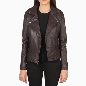 Veste de motard en cuir véritable marron foncé pour femmes | Vêtements d'extérieur personnalisés à la mode Slim Fit | Fournisseur en gros d'usine OEM ODM - Product Image 3