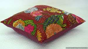 Décor de ferme oreillers maison décorative housses de coussin indien à la main Kantha travail taies d'oreiller oreillers en coton taie d'oreiller carrée - Product Image 3