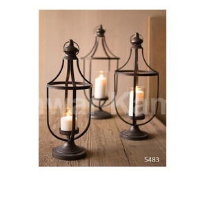 Lot de 3 bougeoirs en métal en forme de lanternes avec insert en verre pour la décoration de fête de mariage d'hôtel à la maison - Product Image 1