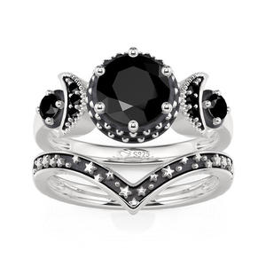 Ensemble de bagues Jeulia Dark Moon and Star Aged pour mariage - Product Image 3