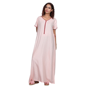 Vente chaude 100% rayonne popeline tissu femmes longue robe de nuit large couleur disponible Bio lavé vêtements de nuit usage domestique été moitié - Product Image 1