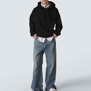 Sudadera con Capucha Extra Grande para Hombre, con Bolsillos, de Felpa, Color Negro Sólido, de Algodón Tejido, Corte Casual, Ropa de Invierno, Marca Spark - Product Image 5