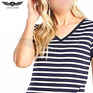 Camisetas de Algodón Estampadas para Mujer, Corte Regular, Hechas a Mano, Servicio OEM, Contraste de Color Azul y Blanco, Precio al por Mayor - Product Image 6