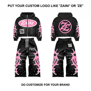 Chándal Premium de 320 GSM en Felpa de Algodón y Poliéster con Paneles Negros y Rosas, Logotipo Personalizado, OEM, ODM, Ropa Urbana - Product Image 1