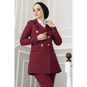 Burgundy Handkerchief Collar Detail Hijab Set with <b>Button</b> Decoration - Product Image 2