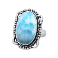 Kirti Impex Schmuck aus massivem Messing mit natürlicher Larimar Edelstein Lünette Einstellung versilbert stapelbare Ringe Feiner Schmuck für Mädchen