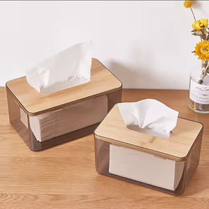 Plastic Tissue Box for Home and Car Household Rectangle Transparent Tissue Box <b>Napkin</b> <b>Dispenser</b> With Bamboo Lid - Product Image 5