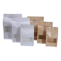Sacs d'emballage alimentaire à fond plat, sacs en papier kraft pour thé et café, sachets debout pour en-cas et confiseries avec fenêtre transparente sur le devant