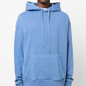 Las mejores sudaderas con capucha de lana de invierno desgastadas lavadas con ácido a la moda para hombres de talla grande MOQ bajo patrón sólido estampado con capucha cuello liso teñido - Product Image 3