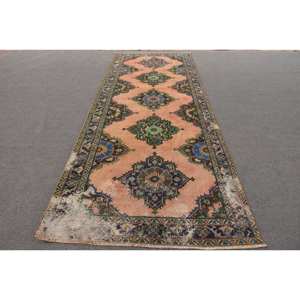 Alfombra tradicional de lana de retazos Beige negro 4,5 X 12.2ft alfombras rectangulares turcas hechas a mano para sala de estar para pasillo dormitorio látex - Product Image 1