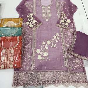 Designer moderne indien pakistanais vêtements non cousus brodés à la main belle fête traditionnelle porter des costumes mode-avant - Product Image 1