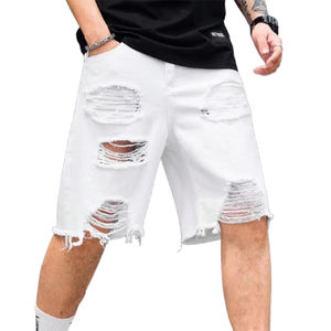 กางเกงยีนส์ขาสั้นผู้ชายแบบขาดๆ สไตล์ลำลอง ผ้าฝ้าย 100% เป็นมิตรกับสิ่งแวดล้อม ระบายอากาศได้ดี เหมาะสำหรับฤดูร้อน มีซิปและงานปัก 3 มิติ - Product Image 1