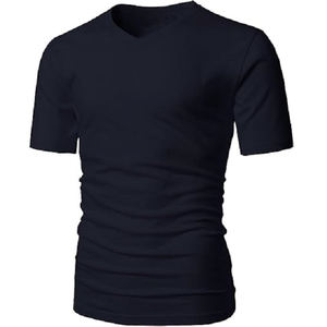 Camiseta personalizable de manga corta para hombre con cuello en V de color azul oscuro de 100% algodón con el mejor precio de fábrica de Bangladesh - Product Image 3