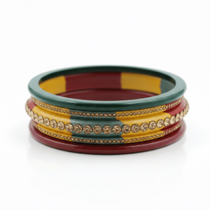 กำไลข้อมือไตรรงค์ประดับพลอยเทียมสีทอง2ชิ้น - Product Image 5