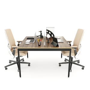 HBSL015 Minimalist Cluster <b>Table</b> for 2 120x120cm Plywood with Melamine Coating Sleek Legs for Office or <b>Study</b> Furniture - Product Image 3