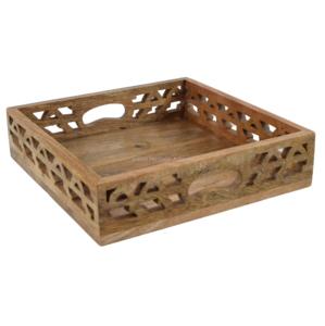Bandeja Rectangular de Madera de Mango Natural con Diseño Cuadrado, Uso Doméstico, Decorativa, con Asa, Sostenible, Personalizable, Marca IHA - Product Image 1