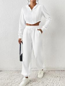 Survêtement en molleton 100% coton brodé, couleur unie, 2 pièces, sur mesure pour femmes, best-seller, design décontracté de haute qualité pour - Product Image 6