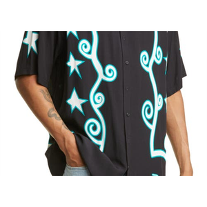 Pleasures Swirl Casual Linen Poplin Camicia a Maniche Corte con Bottoni Nera Traspirante Comoda Elegante Vestito XL 6XL Incluso - Product Image 3