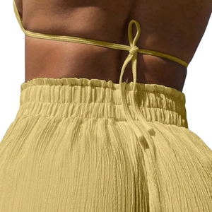 Womens High Waist Textured Summer Shorts <b>Elastic</b> Drawstring Casual Beach Regular Breathable Quick Dry Eco-Friendly Scallop <b>Lace</b> - Product Image 5