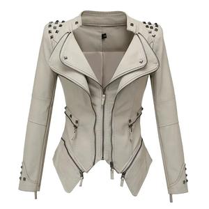 Chaqueta de cuero de lujo para mujer, abrigo de motociclista de moda elegante ajustado de cuero Real Premium, prendas de vestir exteriores cortas informales - Product Image 1